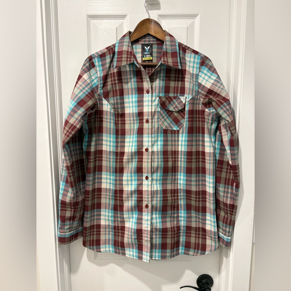 Burton dry ride women’s Red and Blue plaid flannel shirt large CLEAR OUT SALE